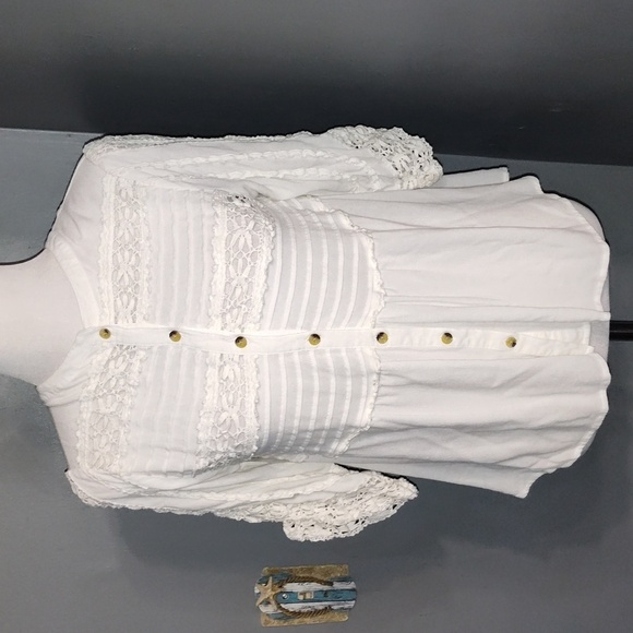 Free People Tops - Free People Womens Blouse Size Small White Crochet Pintuck BOHO 3/4 Sleeve Top